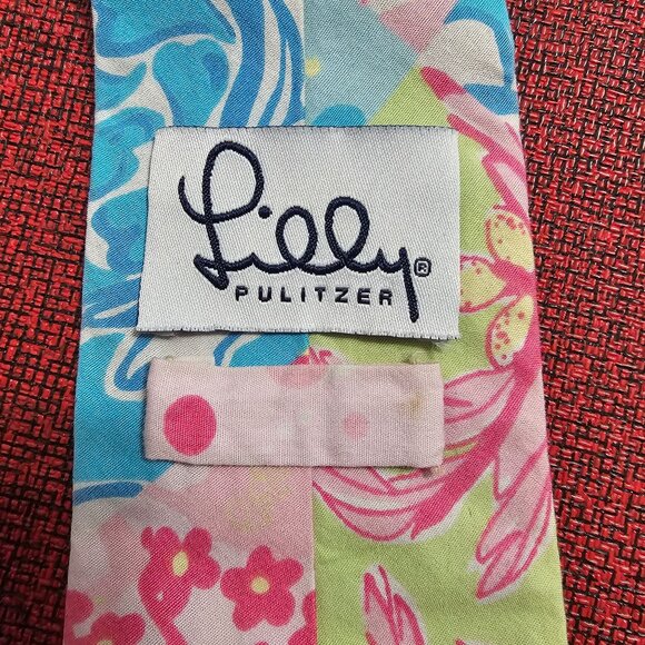 VTG Y2K Lilly Pulitzer Patchwork Tie Floral & Oceanic Print White Label Preppy - Picture 5 of 9